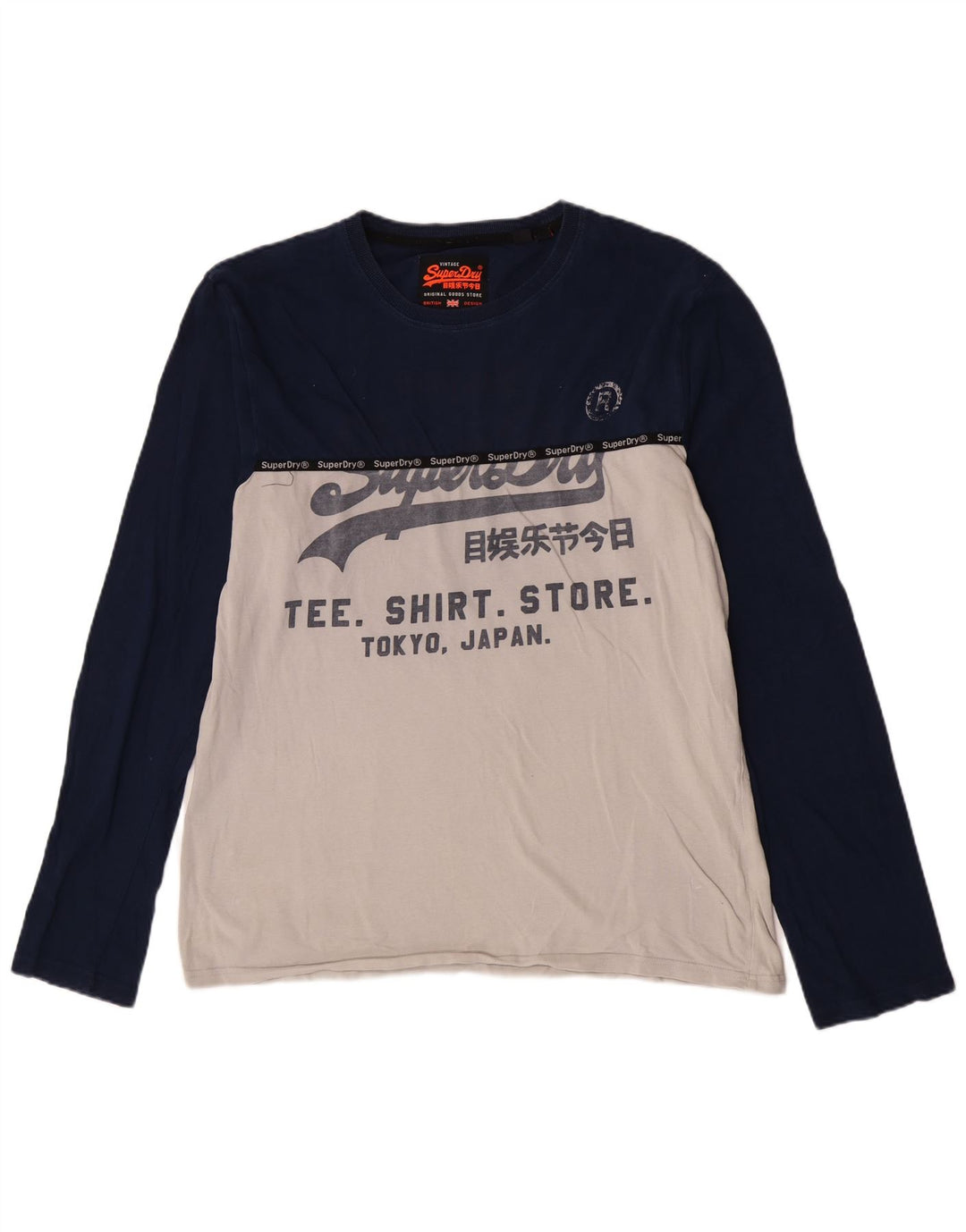 Superdry Herren Extra Slim Graphic Top Langarm 2XL Blau Farbblock