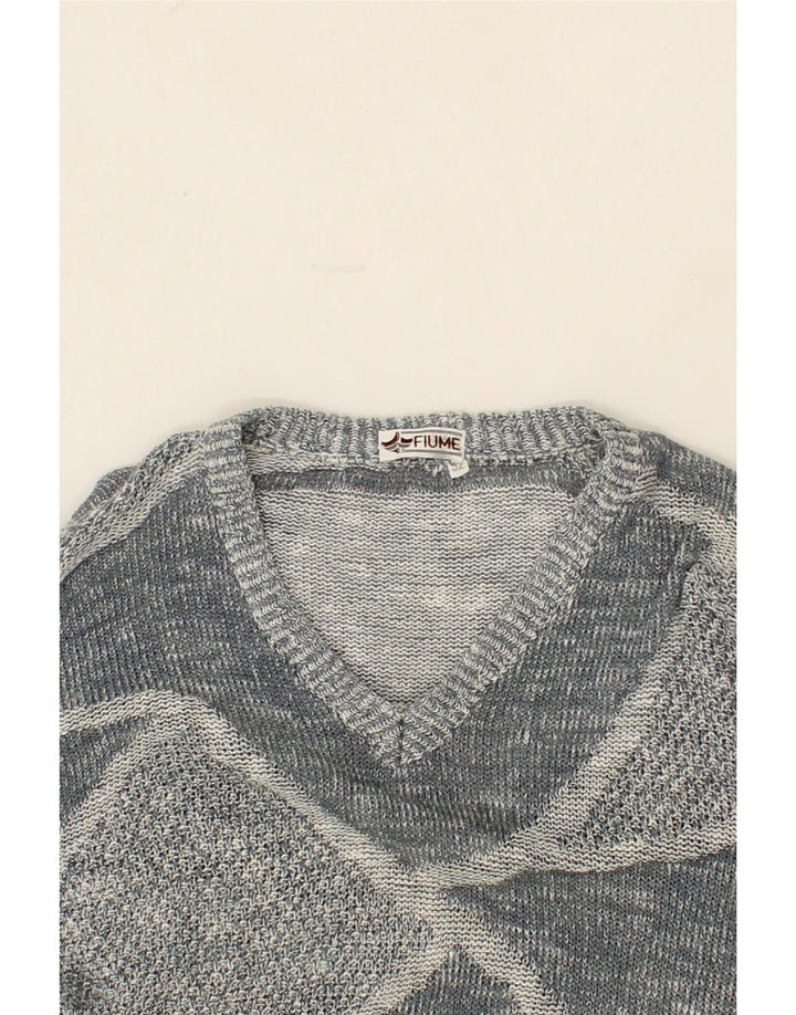 VINTAGE Womens V-Neck Jumper Sweater IT 52 2XL Grey Colourblock Vintage Vintage and Second-Hand Vintage from Messina Hembry 