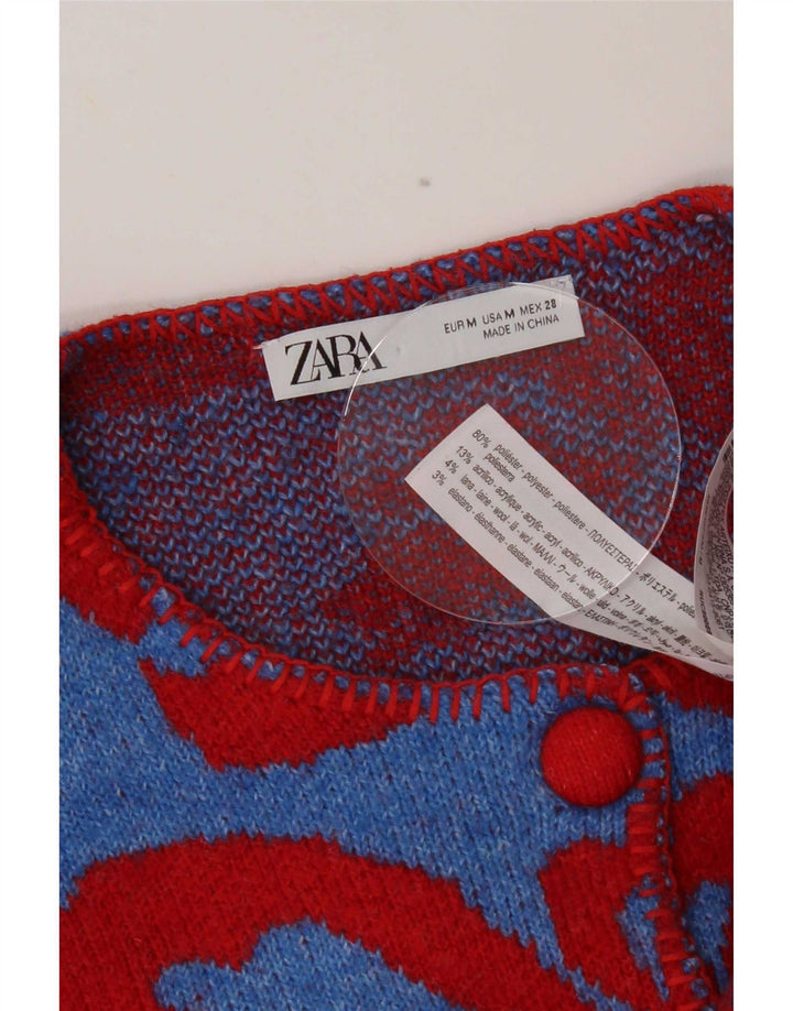 Zara Damen-Cardigan-Pullover UK 14 Mittelblaues Blumenmuster aus Polyester