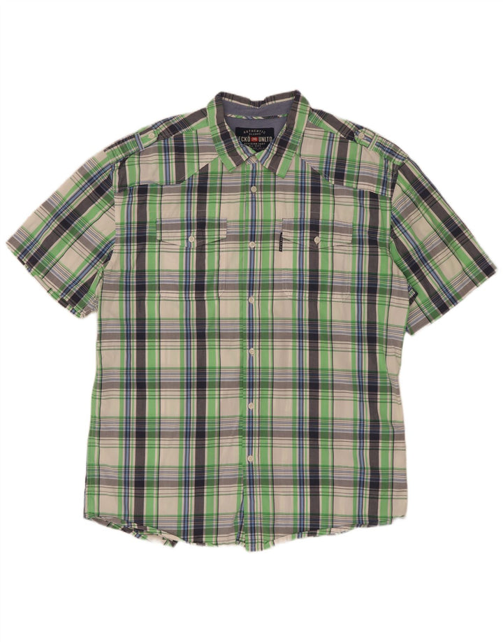 Ecko Unlimited Herren Kurzarmhemd 2XL grün kariert Baumwolle