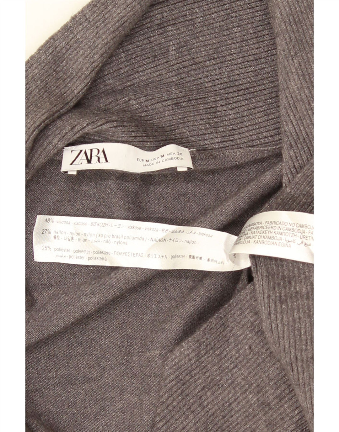 Asymmetrischer, offener Cardigan-Pullover von Zara für Damen, UK 12, mittelgraue Viskose