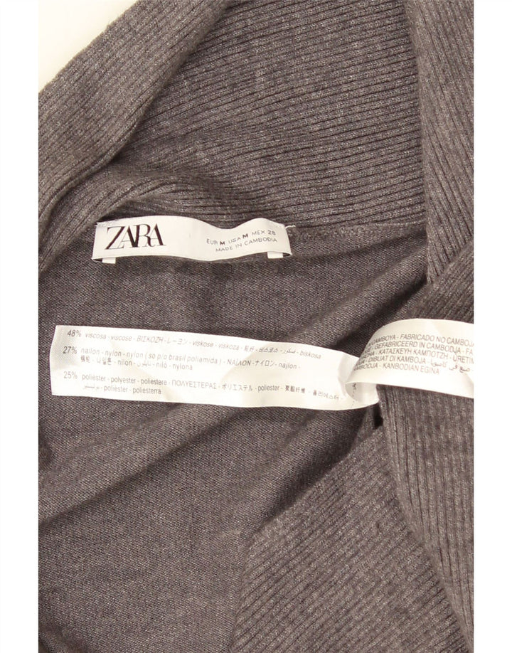 Asymmetrischer, offener Cardigan-Pullover von Zara für Damen, UK 12, mittelgraue Viskose