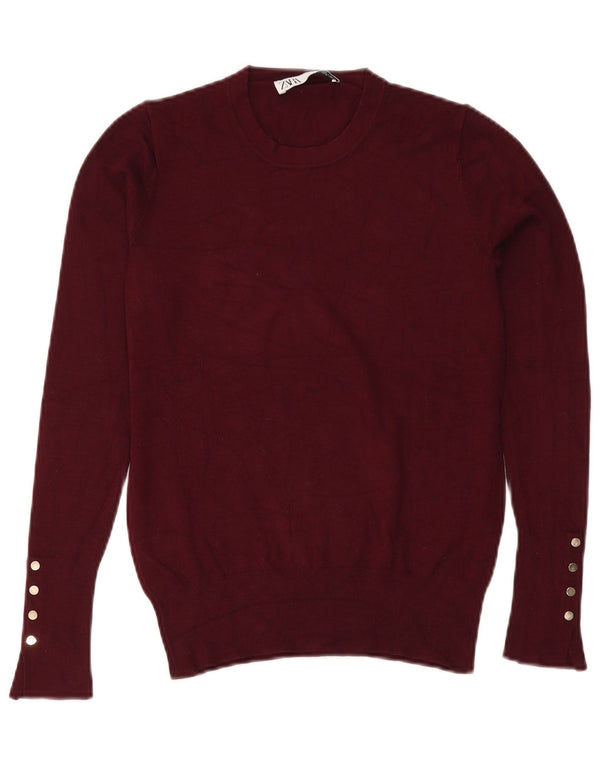 Zara Damen-Pullover mit Rundhalsausschnitt, Gr. 12, mittleres Burgunderrot
