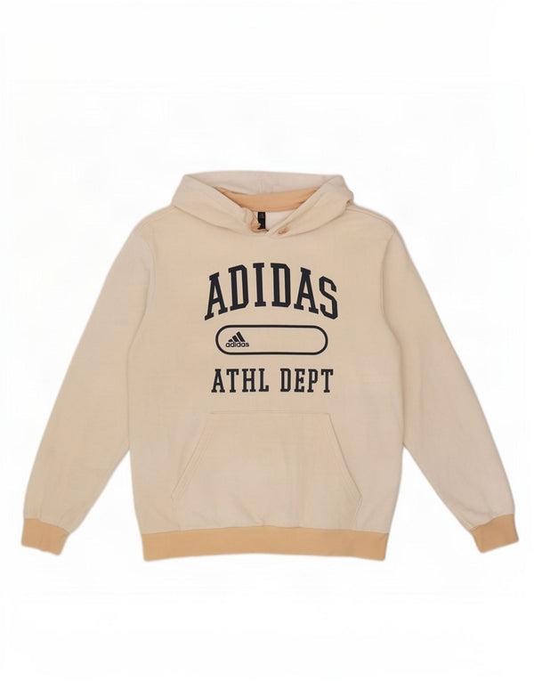 Adidas Herren-Kapuzenpullover mit Grafik, groß, cremefarbene Farbblock-Baumwolle