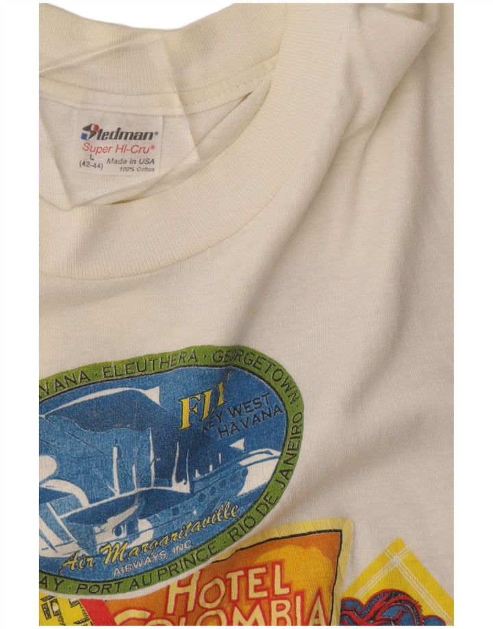 Vintage Herren Jimmy Buffet Grafik T-Shirt Top Große weiße Baumwolle