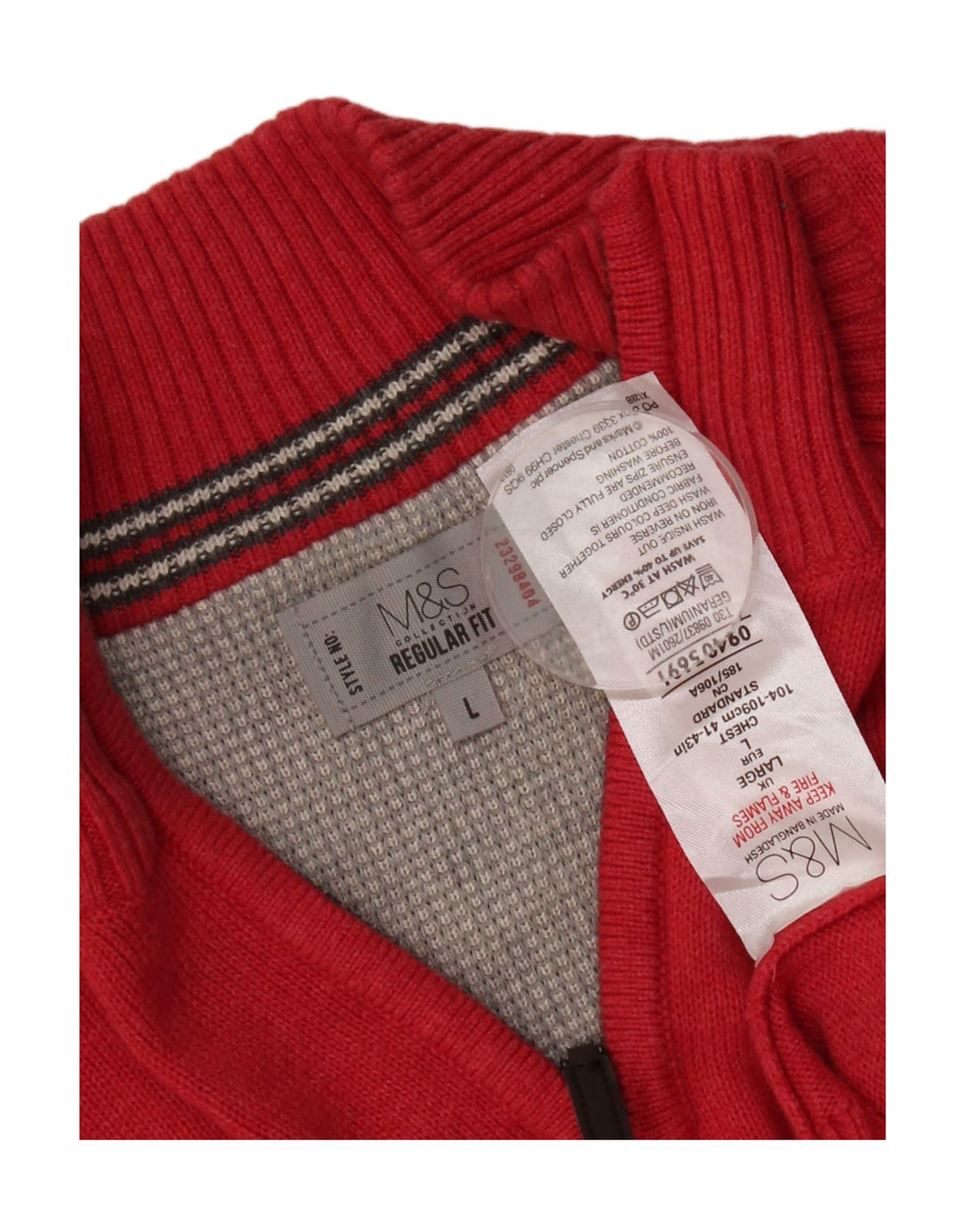 Marks & Spencer Herren-Pullover mit normaler Passform und Reißverschluss, Größe L, aus roter Baumwolle
