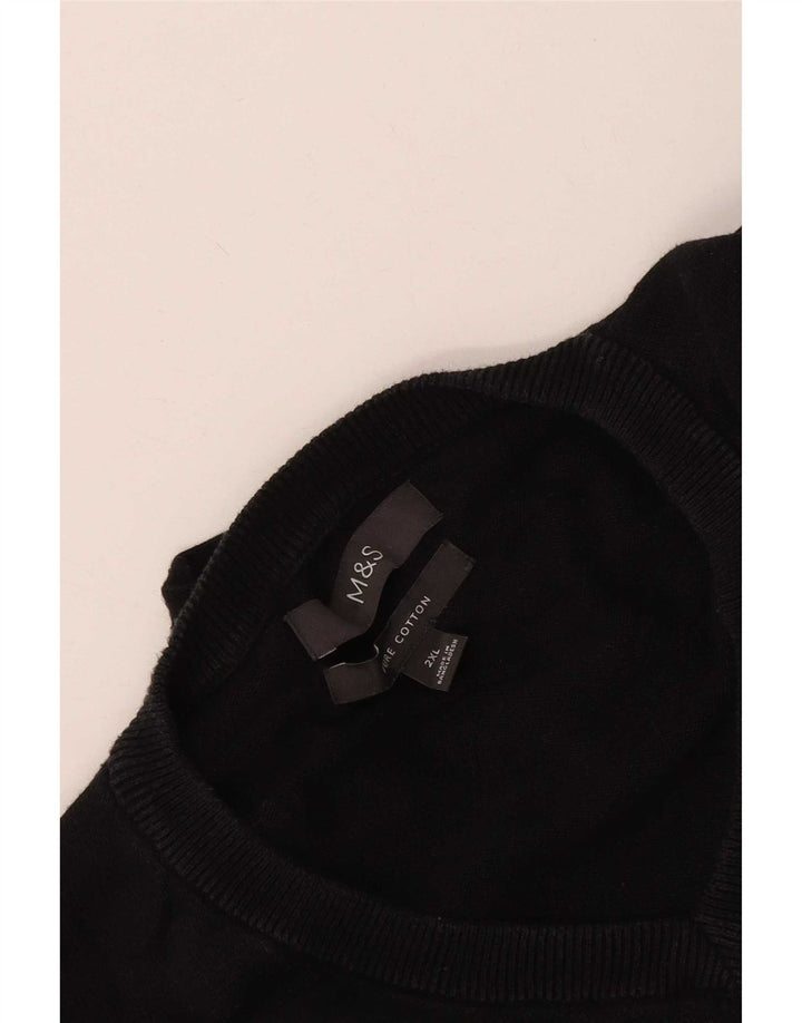 Marks & Spencer Herren-Pullover mit V-Ausschnitt, 2XL, schwarze Baumwolle