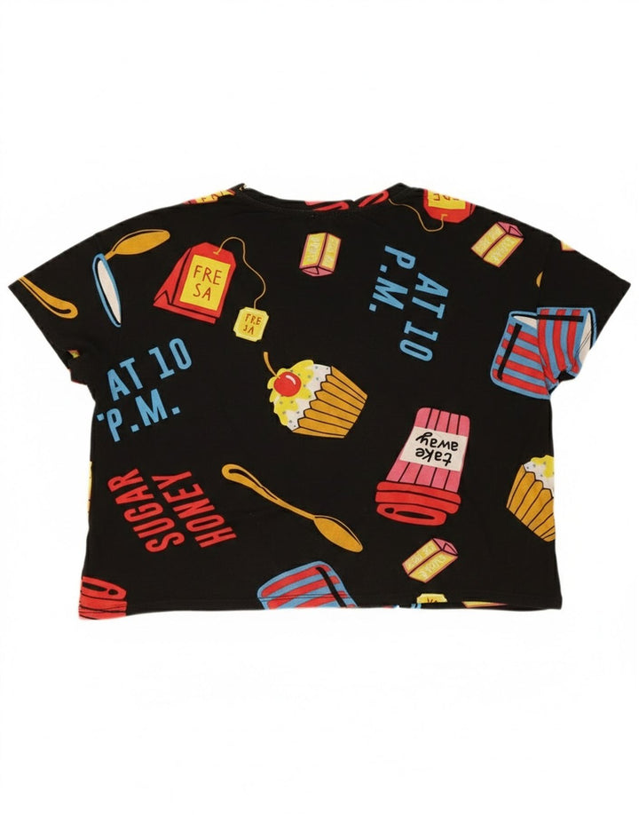 Zara Damen Crop Oversize Graphic T-Shirt Top UK 14 Medium Schwarz