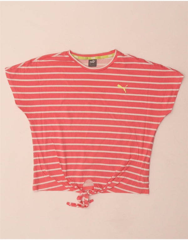 Puma Mädchen-T-Shirt mit Vorderkrawatte, 13–14 Jahre, rosa gestreift, Baumwolle