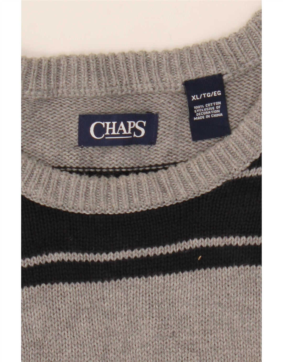 Chaps Herren-Pullover mit Rundhalsausschnitt, XL, grau gestreift, Baumwolle