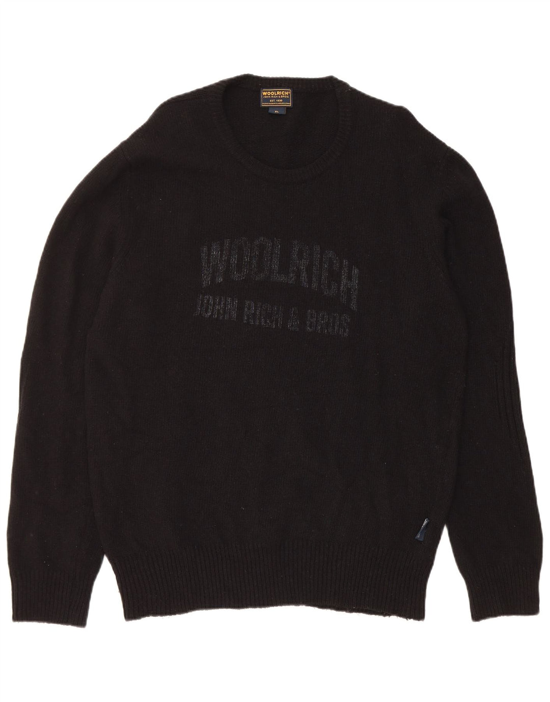 Woolrich Herren-Pullover mit grafischem Rundhalsausschnitt, XL, schwarze Wolle