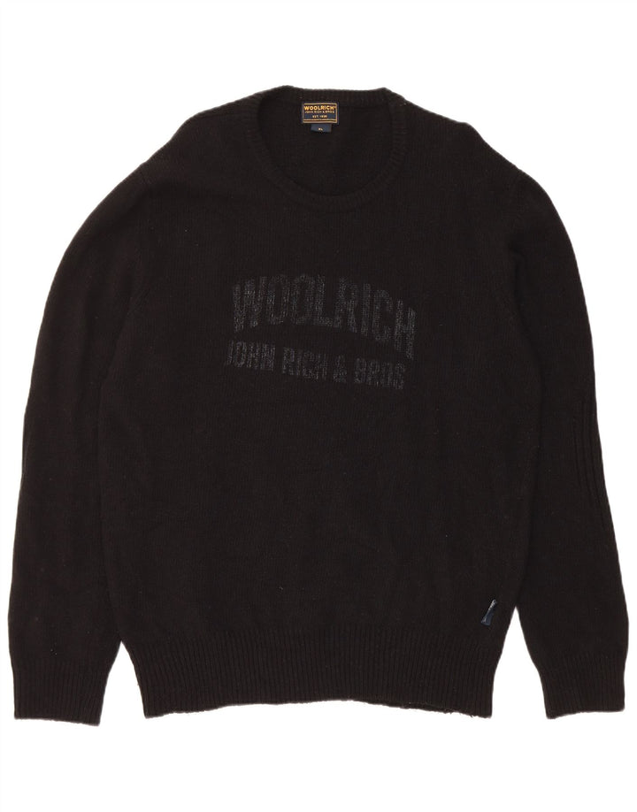 Woolrich Herren-Pullover mit grafischem Rundhalsausschnitt, XL, schwarze Wolle