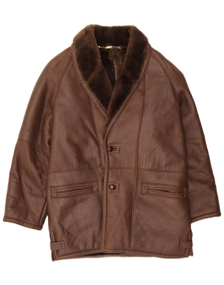 Vintage Herren Shearling Jacke IT 50 Großes braunes Shearling