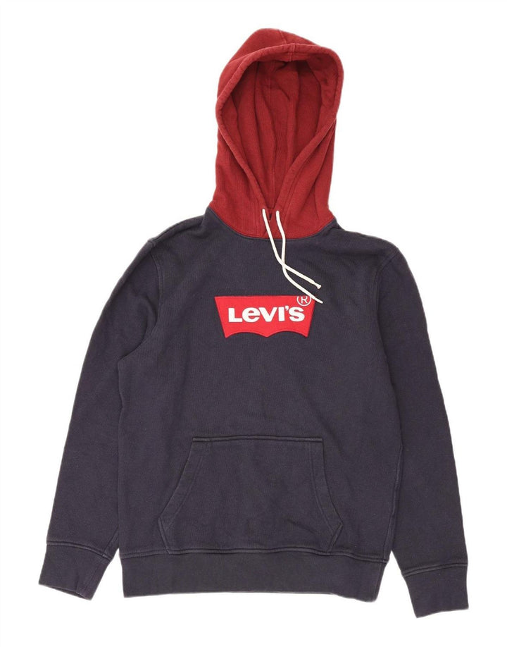 LEVI'S Mens Graphic Hoodie Jumper Small Navy Blue Cotton