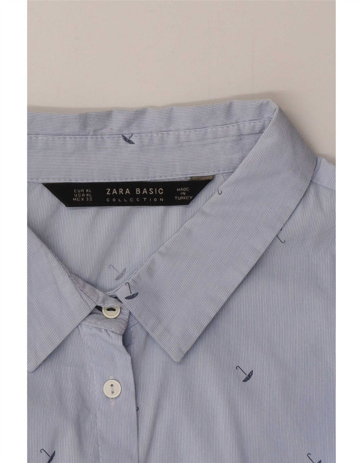 Zara Damen-Hemd mit abstraktem Muster, UK 18, XL, Blau