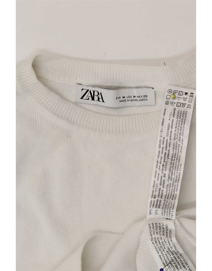 Zara Damen Ärmelloses Crop Top UK 12 Mittelweiße Viskose