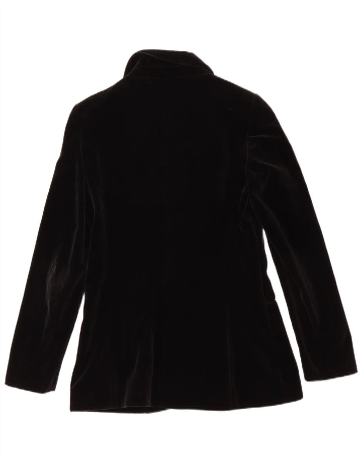 Vintage Damen 5-Knopf-Samt-Blazer-Jacke IT 42 Mittelschwarze Baumwolle