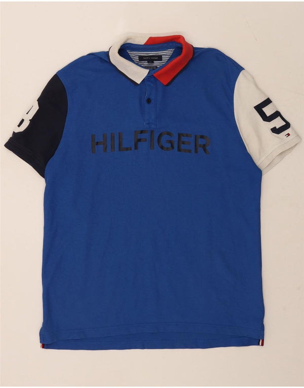 Tommy Hilfiger Herren-Rugby-Poloshirt mit Grafik, XL, Blau, Colourblock-Baumwolle