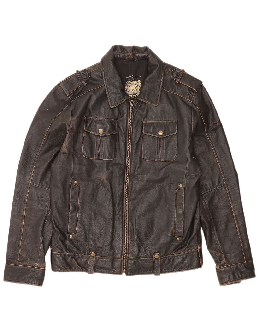 Mustang Herren Militärlederjacke UK 36 Kleines braunes Leder