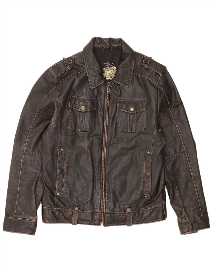 Mustang Herren Militärlederjacke UK 36 Kleines braunes Leder