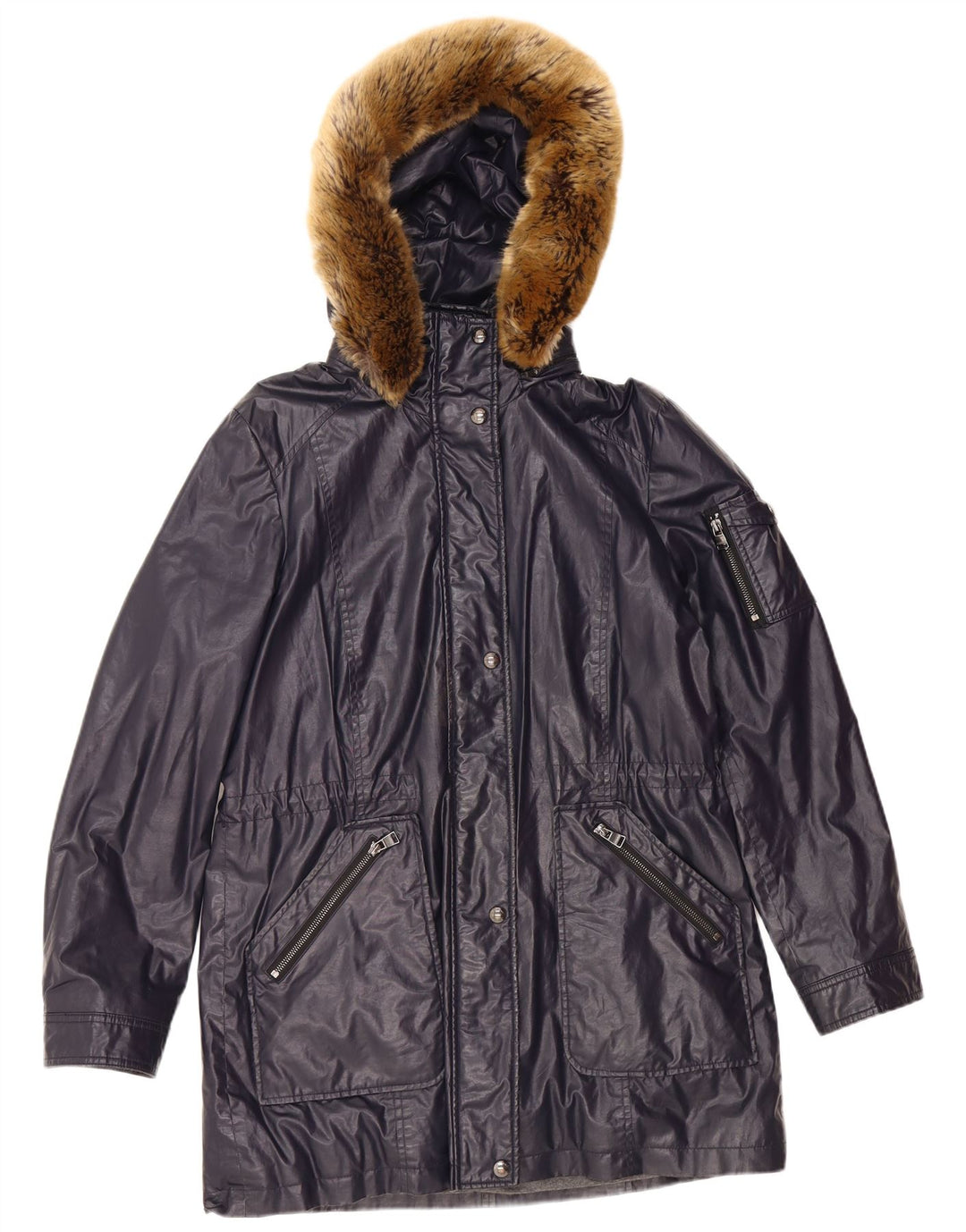 CALVIN KLEIN Damen-Parkajacke mit Kapuze, UK 16, Größe L, Marineblau, Polyester