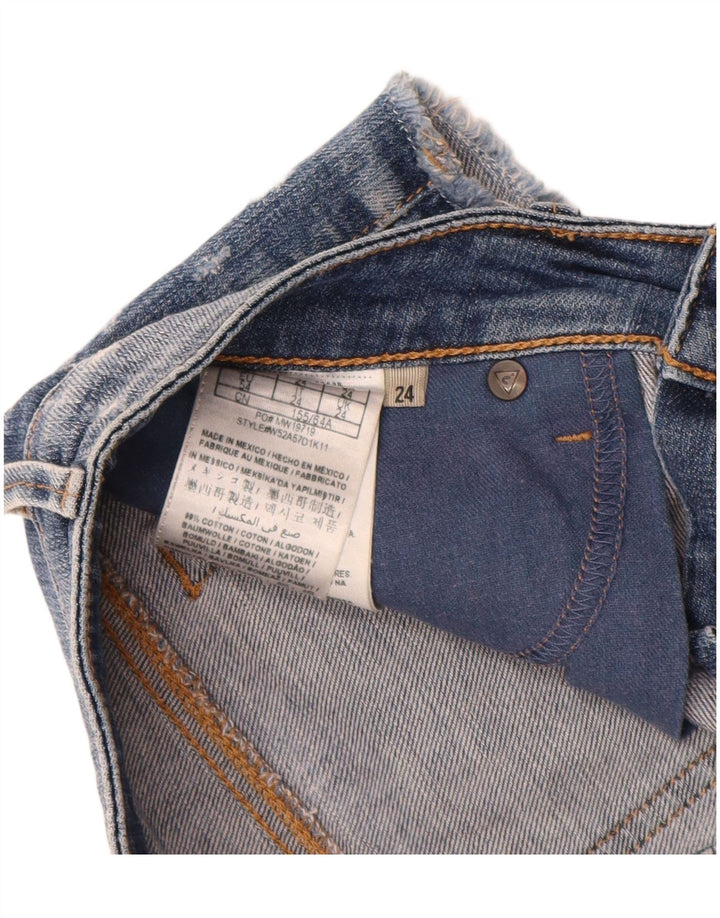 Guess Damen Distressed Hot Pants W24 XS Blaue Baumwolle
