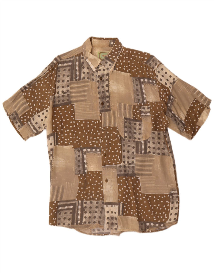 Vintage Herren Kurzarmhemd Mittelbraun Patchwork