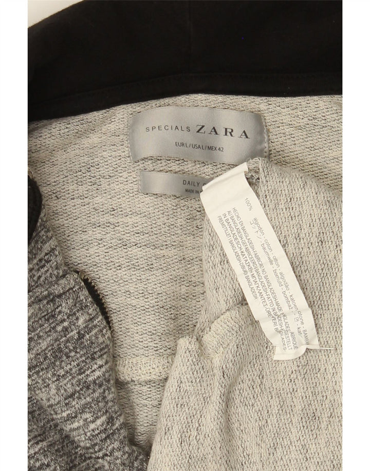 Zara Herren-Kapuzenpullover mit Reißverschluss, groß, grau gefleckte Baumwolle