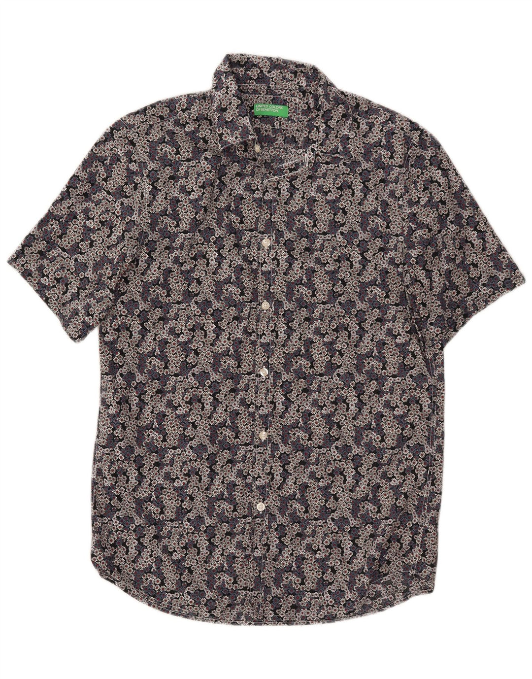 BENETTON Herren-Kurzarmhemd, mittelgroß, mehrfarbig, Blumenmuster, Baumwolle