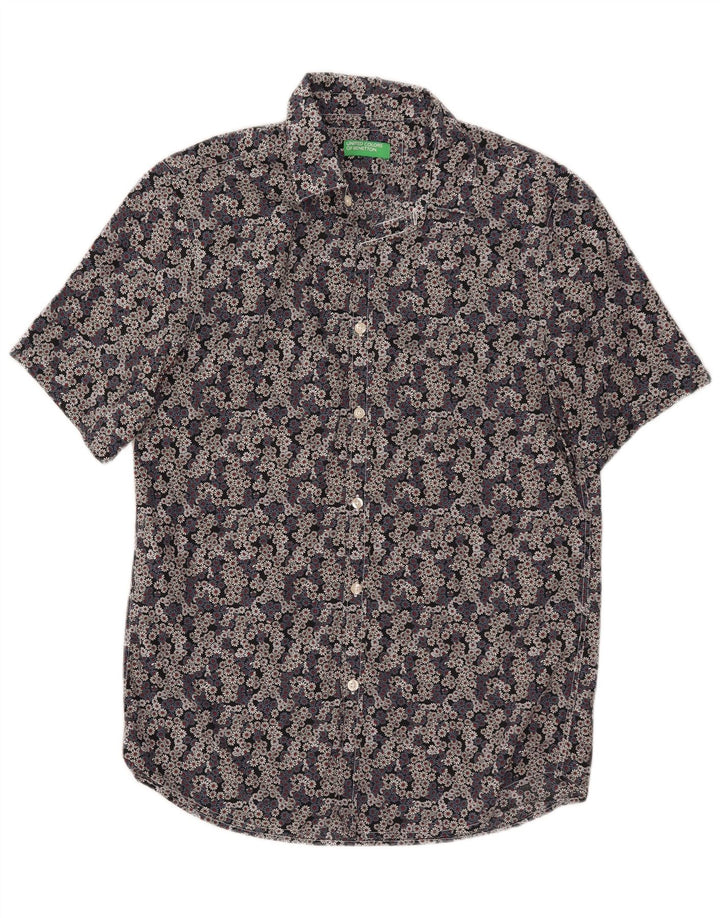 BENETTON Herren-Kurzarmhemd, mittelgroß, mehrfarbig, Blumenmuster, Baumwolle