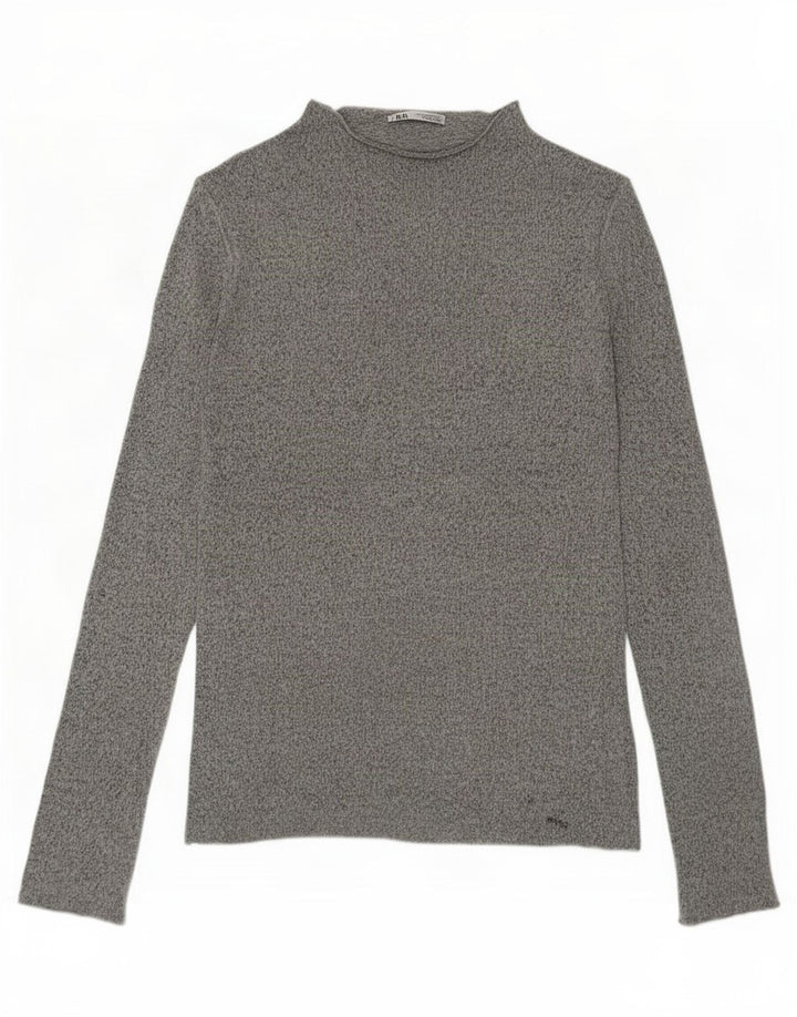 Zara Damen Top Langarm UK 14 Mittelgrau meliert Viskose