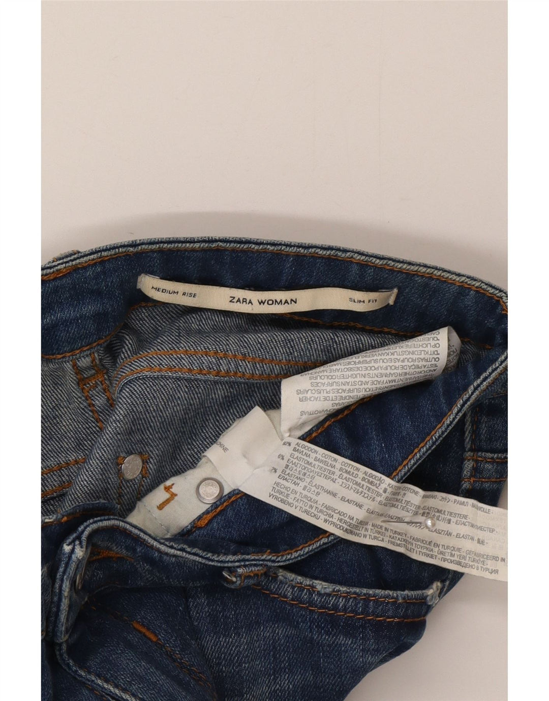 Zara Damen Mid Rise Slim Jeans W26 L29 Blaue Baumwolle