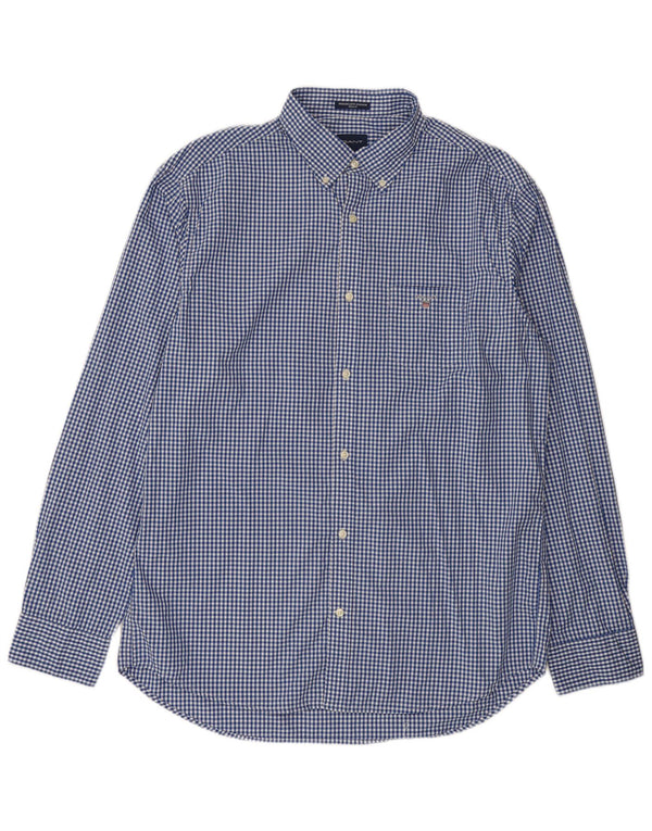 Gant Herren-Hemd mit normaler Passform, Größe 43/44, 17 1/2 XL, blaue Gingham-Baumwolle