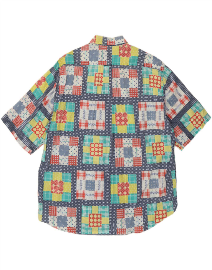 VINTAGE Herren Kurzarmhemd XL Mehrfarbige Patchwork-Baumwolle
