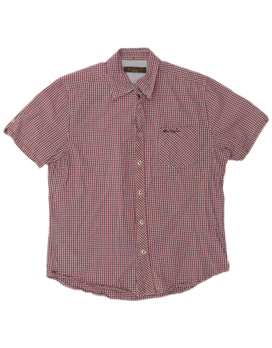 Ben Sherman Herren-Kurzarmhemd aus mittelroter Gingham-Baumwolle