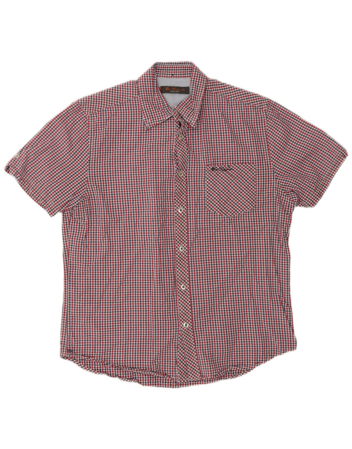Ben Sherman Herren-Kurzarmhemd aus mittelroter Gingham-Baumwolle