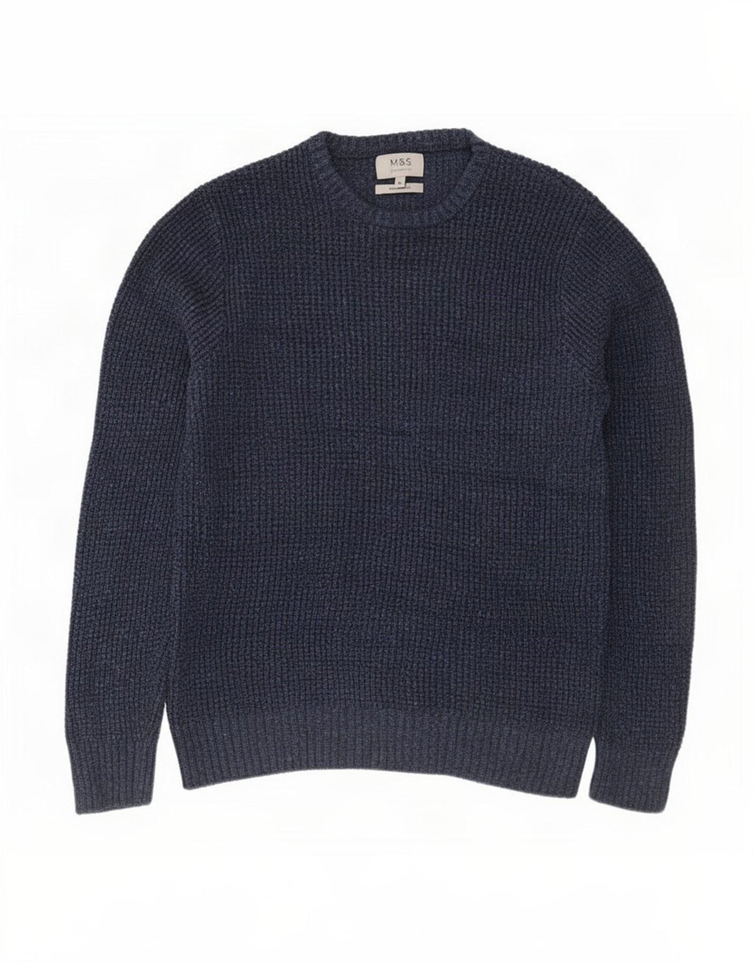 Marks & Spencer Herren-Pullover mit Rundhalsausschnitt, mittelmarineblaue Baumwolle