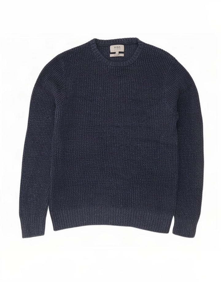 Marks & Spencer Herren-Pullover mit Rundhalsausschnitt, mittelmarineblaue Baumwolle