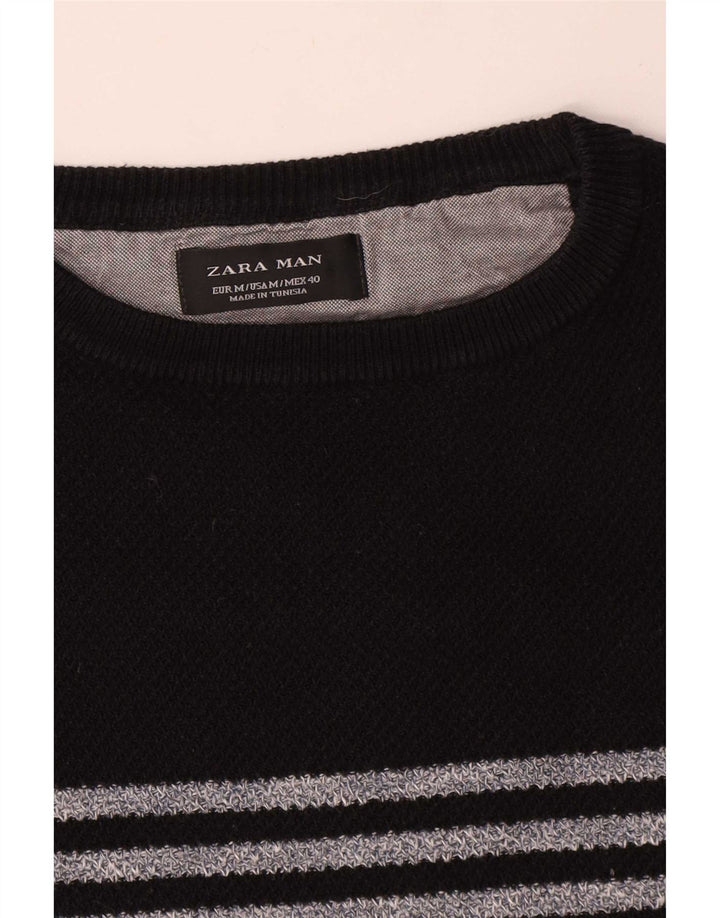 Zara Herren-Pullover mit Rundhalsausschnitt, mittelschwarz gestreift