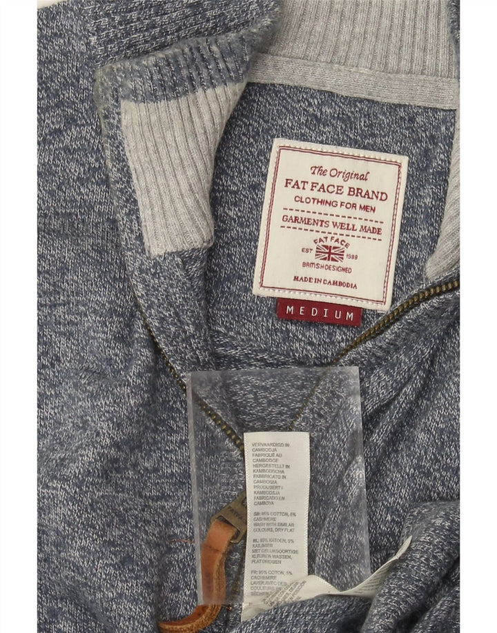 Fat Face Herren-Pullover mit Reißverschluss am Hals, mittelblau gefleckte Baumwolle, klassisch