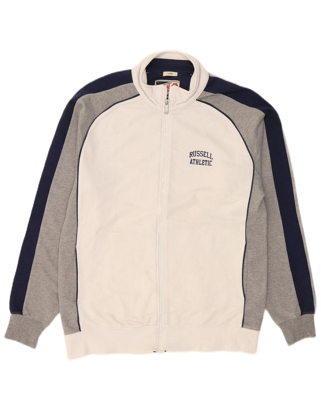 RUSSELL ATHLETIC Herren-Trainingsanzug-Oberteil, Jacke, groß, weiße Farbblock-Baumwolle
