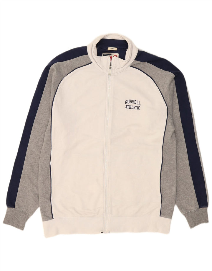RUSSELL ATHLETIC Herren-Trainingsanzug-Oberteil, Jacke, groß, weiße Farbblock-Baumwolle