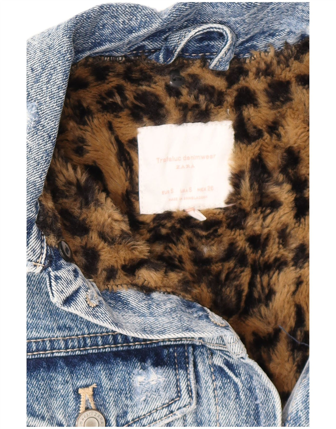 Zara Damen Übergroßer Distressed Sherpa Denim Mantel UK 10 Small Blau