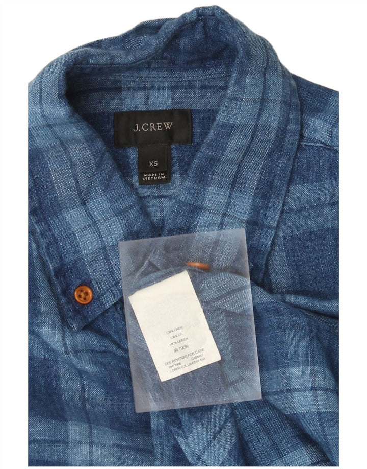 J. CREW Herren Kurzarmhemd XS Blau kariertes Leinen