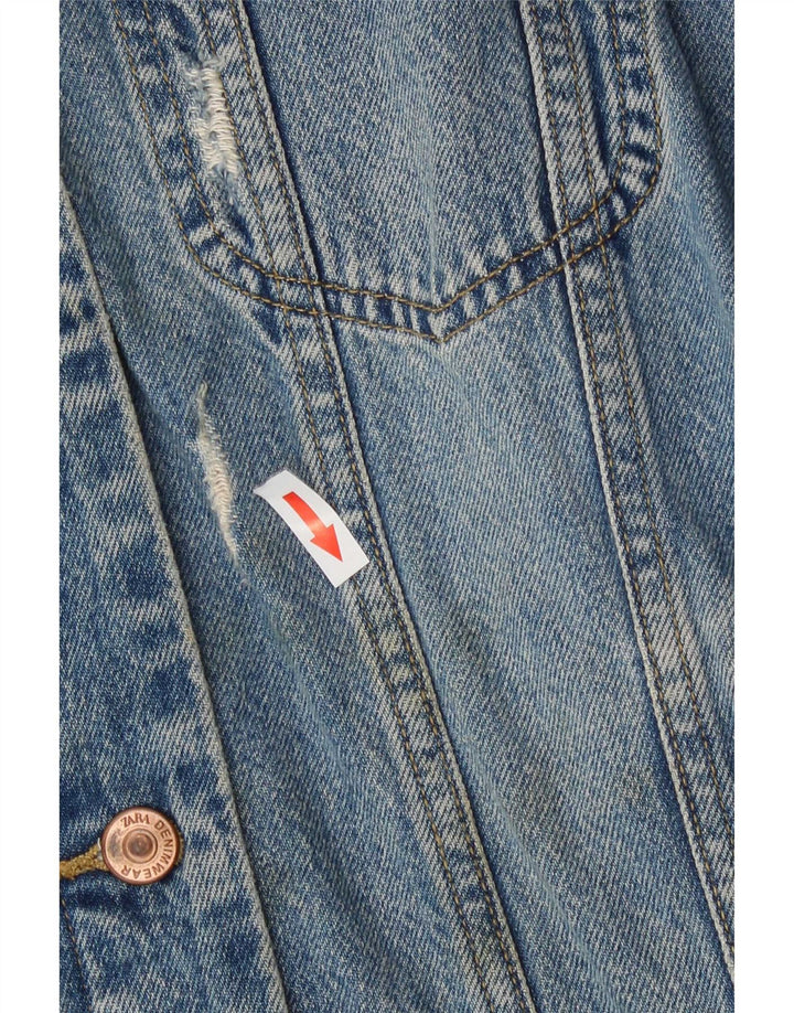 Zara Damen Jeansjacke im Distressed-Look, übergroß, UK 10, Größe S, Blau, Baumwolle