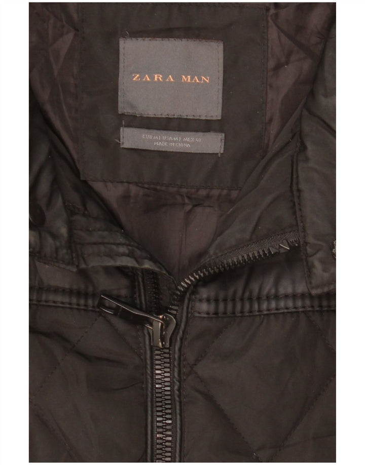 ZARA Herren Steppjacke mit Kapuze UK 38 Medium Schwarz
