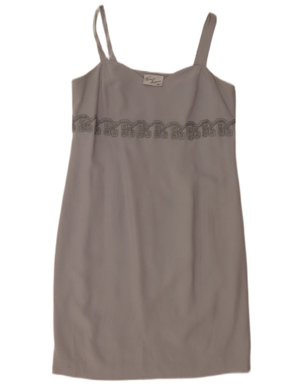 Vintage Damen Ärmelloses Etuikleid IT 48 XL Grau geblümt