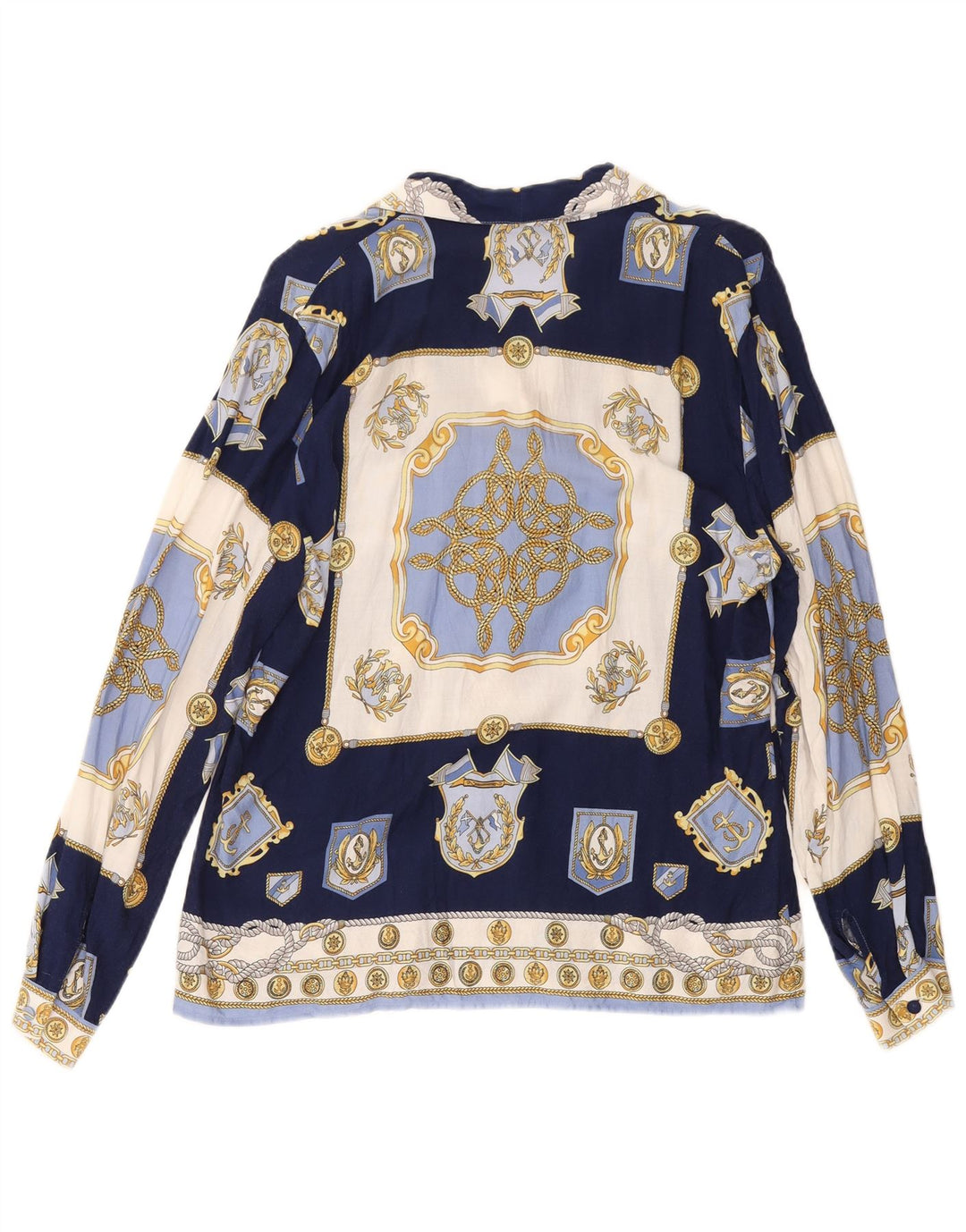 VINTAGE Damen-Hemdbluse mit abstraktem Muster, UK 14, mittleres Marineblau