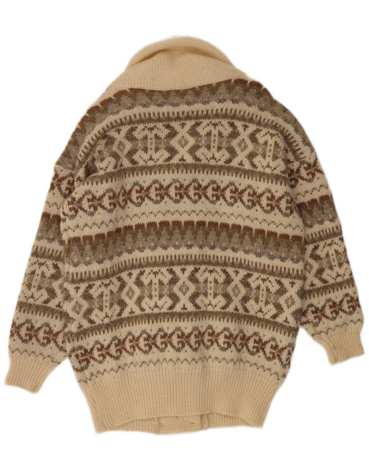Vintage Damen Cardigan Pullover UK 14 Medium Beige Fair Isle