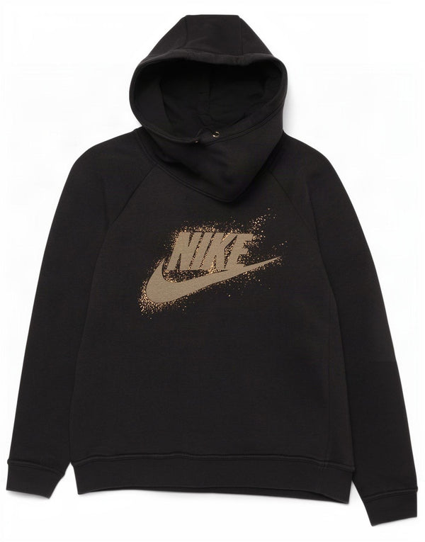 Nike Womens Graphic Hoodie Pullover UK 14 Mittelschwarze Baumwolle